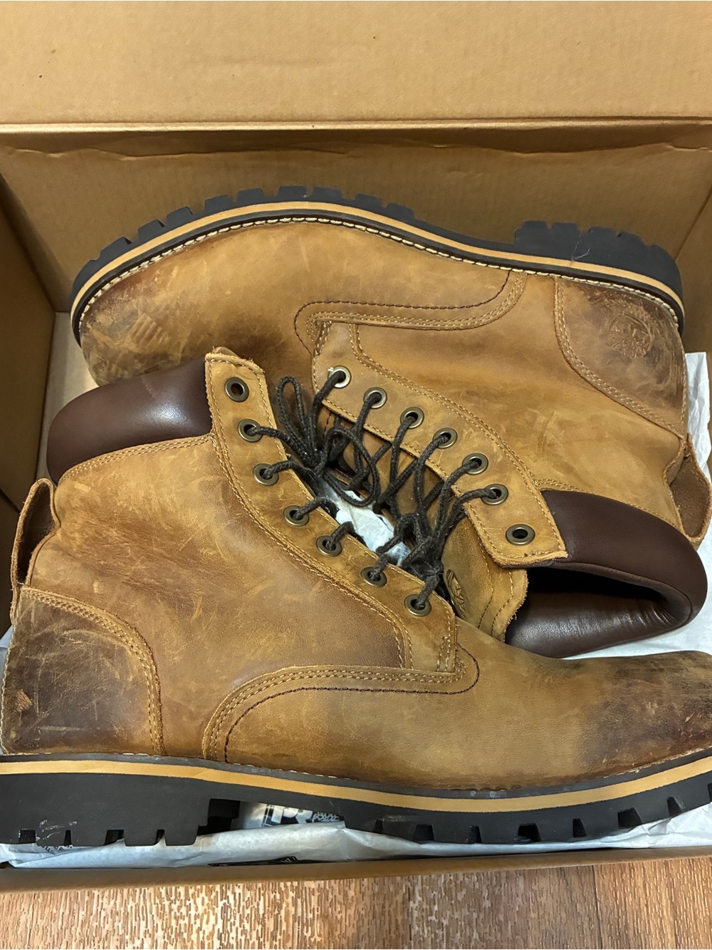 Men's Timberland Rugged Tan Leather Work Boots Size 10.5